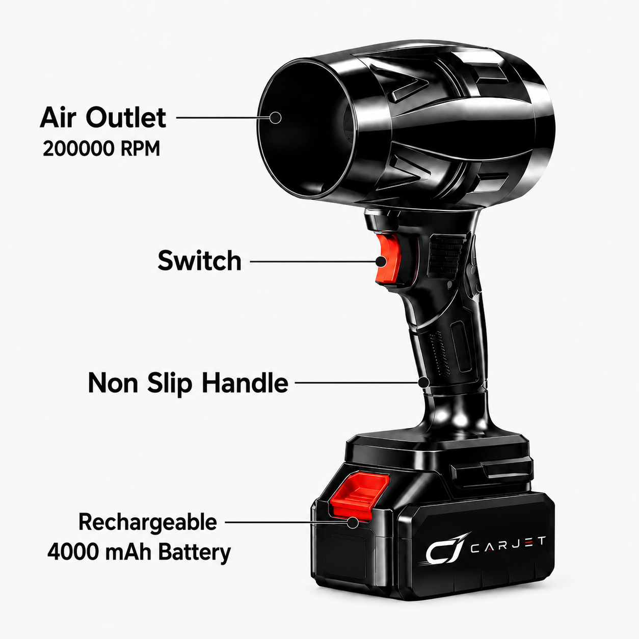 CARJET™ 200000 RPM Cordless JETGUN | 1-Year Warranty | For Cars, Home, PC & Outdoor Cleaning