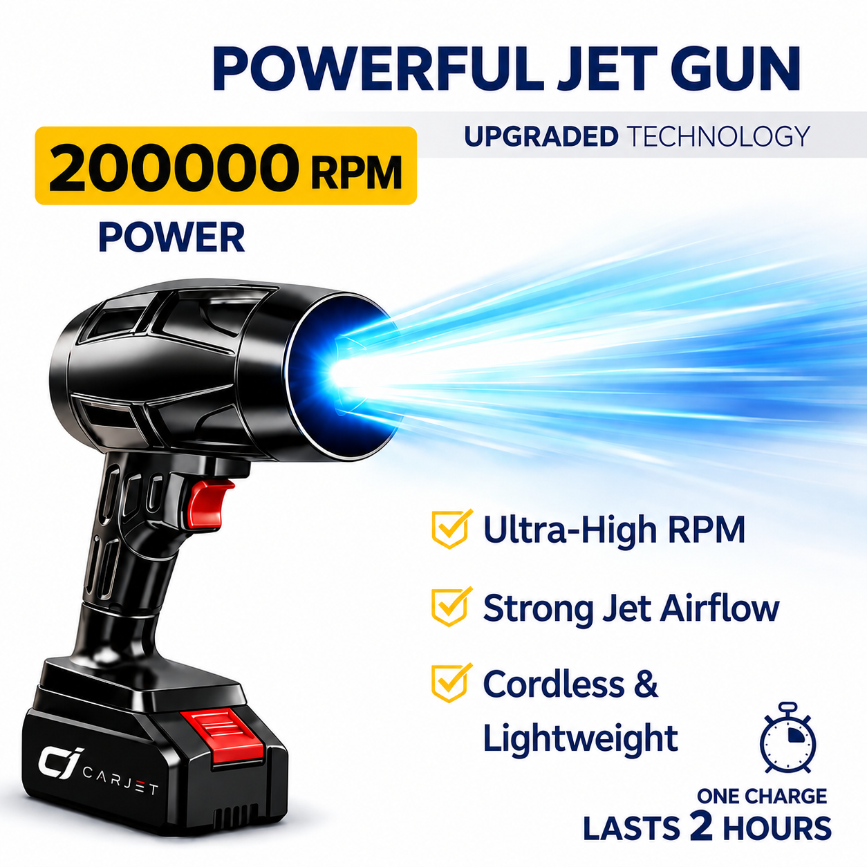 CARJET™ 200000 RPM Cordless JETGUN | 1-Year Warranty | For Cars, Home, PC & Outdoor Cleaning