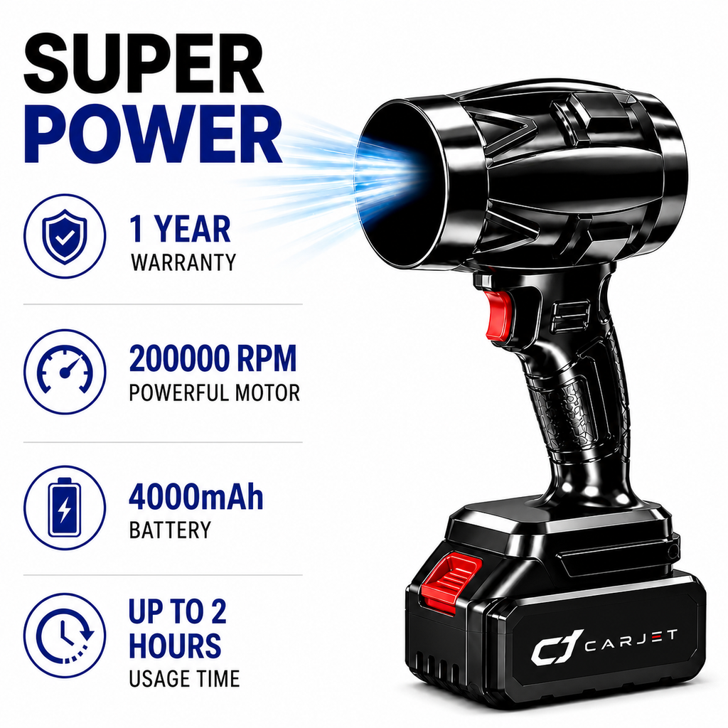 CARJET™ 200000 RPM Cordless JETGUN | 1-Year Warranty | For Cars, Home, PC & Outdoor Cleaning