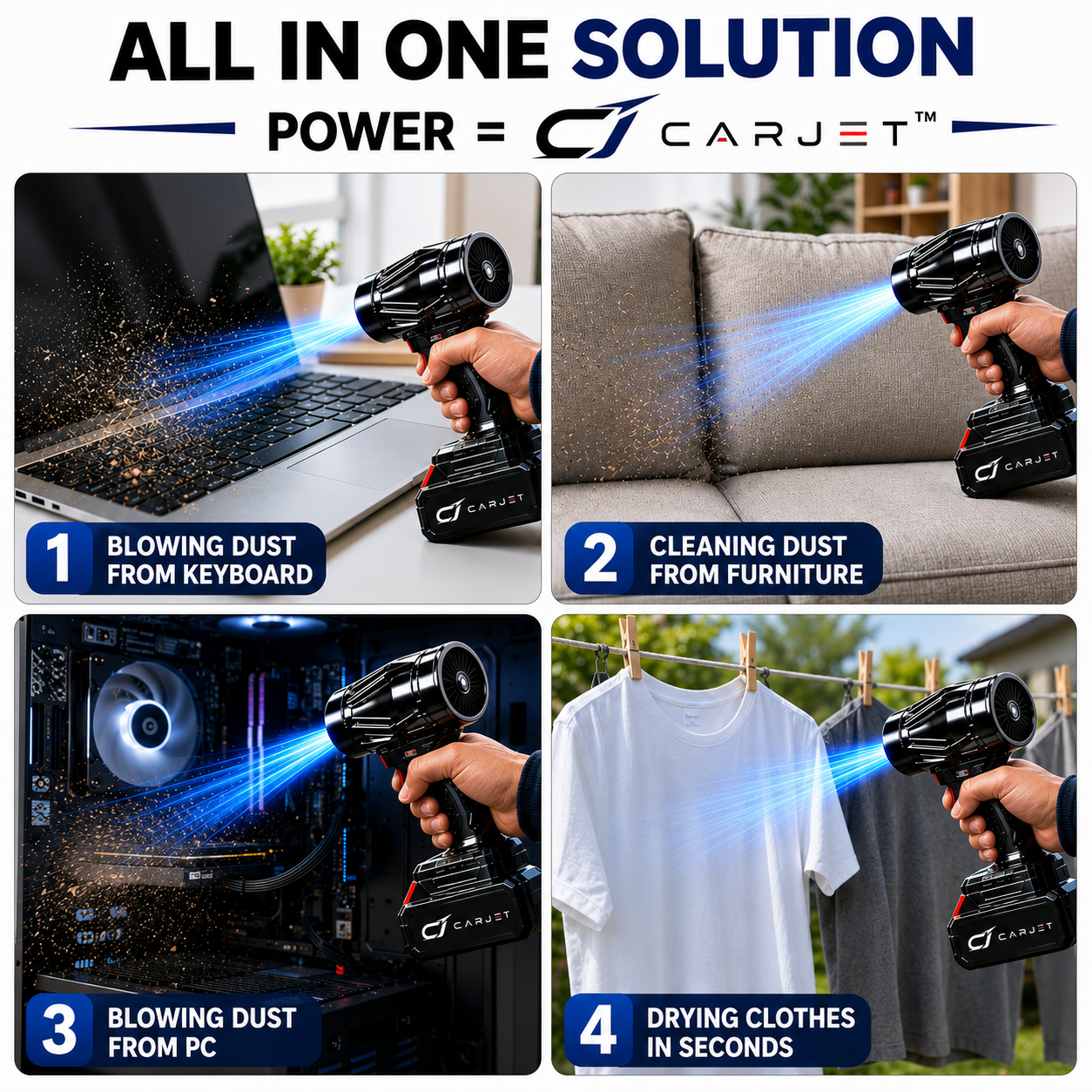 CARJET™ 200000 RPM Cordless JETGUN | 1-Year Warranty | For Cars, Home, PC & Outdoor Cleaning