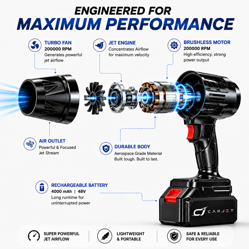 CARJET™ 200000 RPM Cordless JETGUN | 1-Year Warranty | For Cars, Home, PC & Outdoor Cleaning