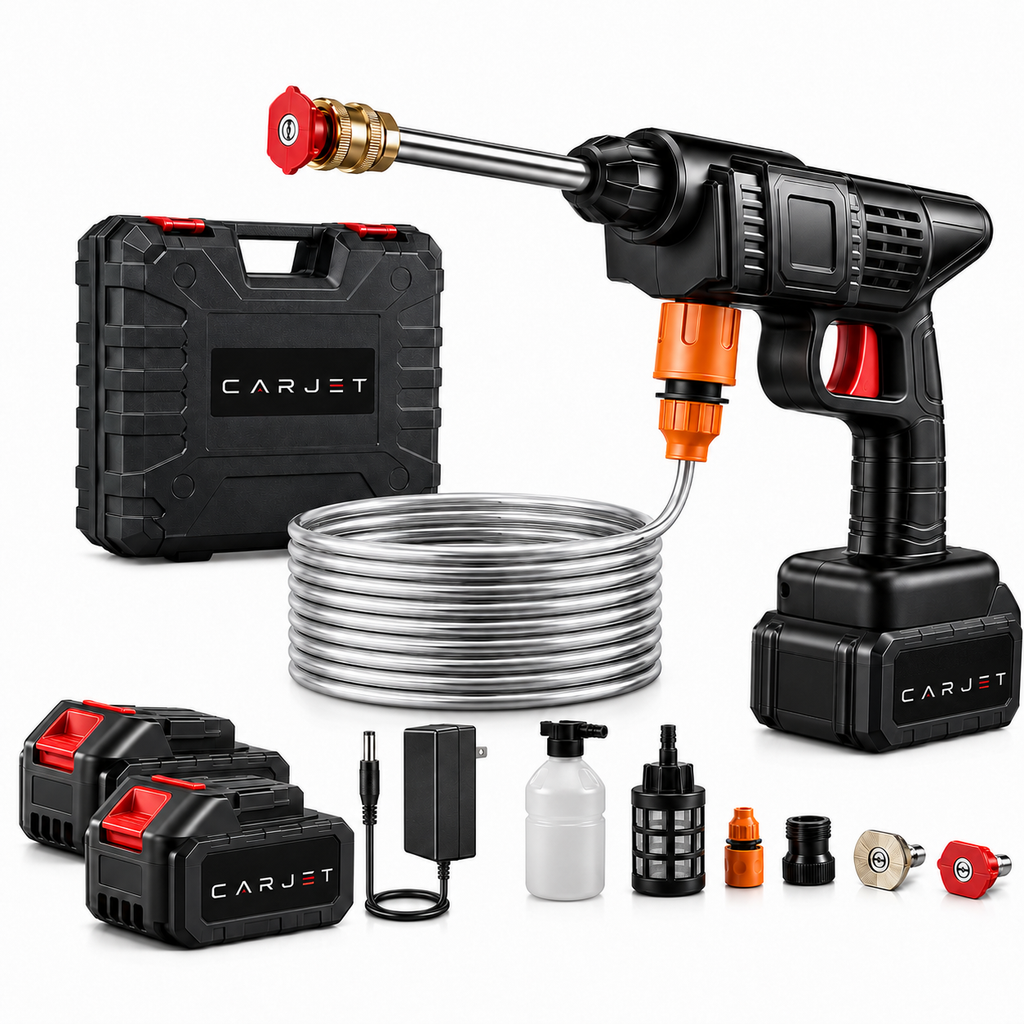 CARJET™ PRO Cordless Pressure Washer | 2× 4000mAh Batteries | 6-in-1 Cleaning Kit | Free Travel Case