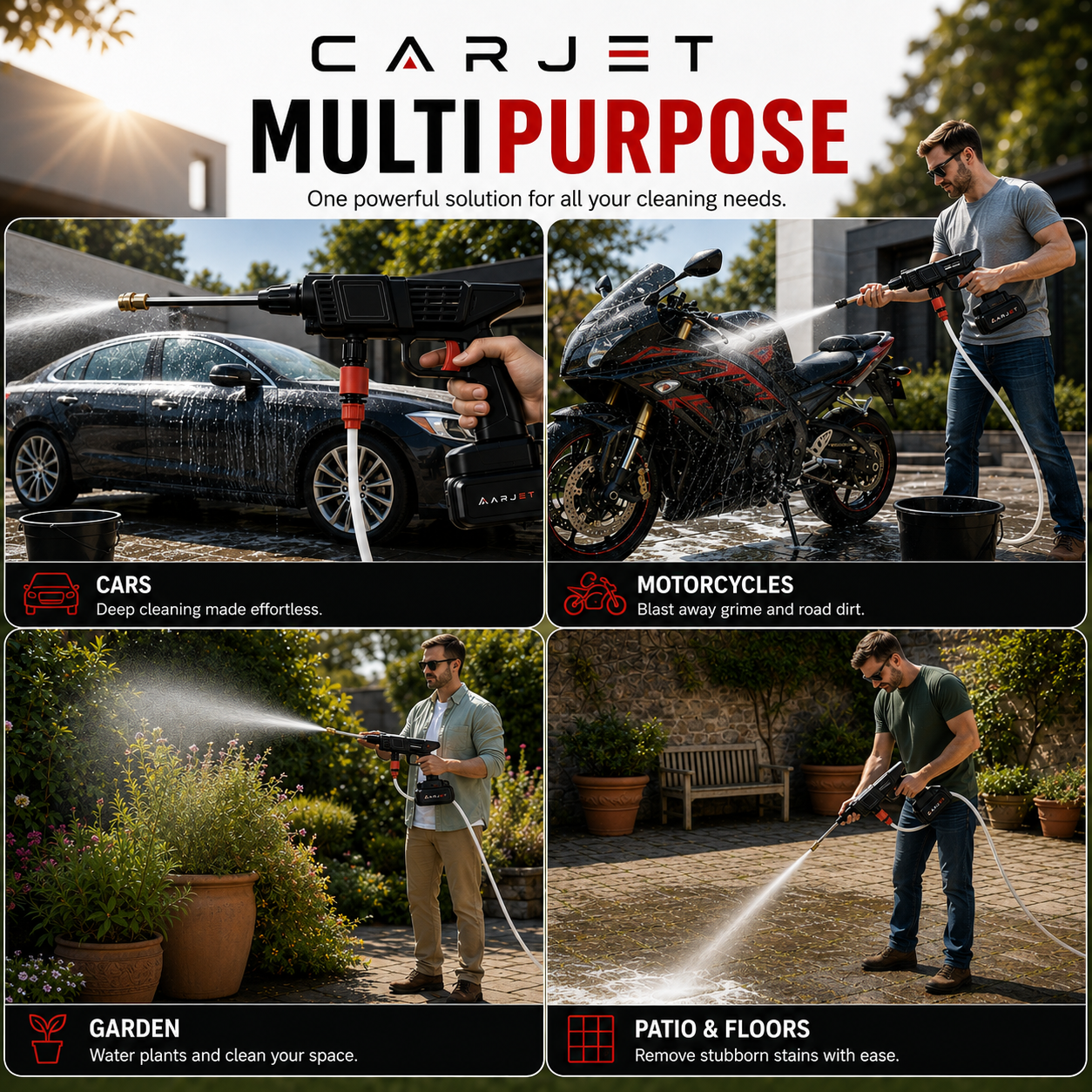 CARJET™ PRO Cordless Pressure Washer | 2× 4000mAh Batteries | 6-in-1 Cleaning Kit | Free Travel Case